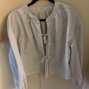 SHEIN Black and White Striped Blouse with Tie-Front